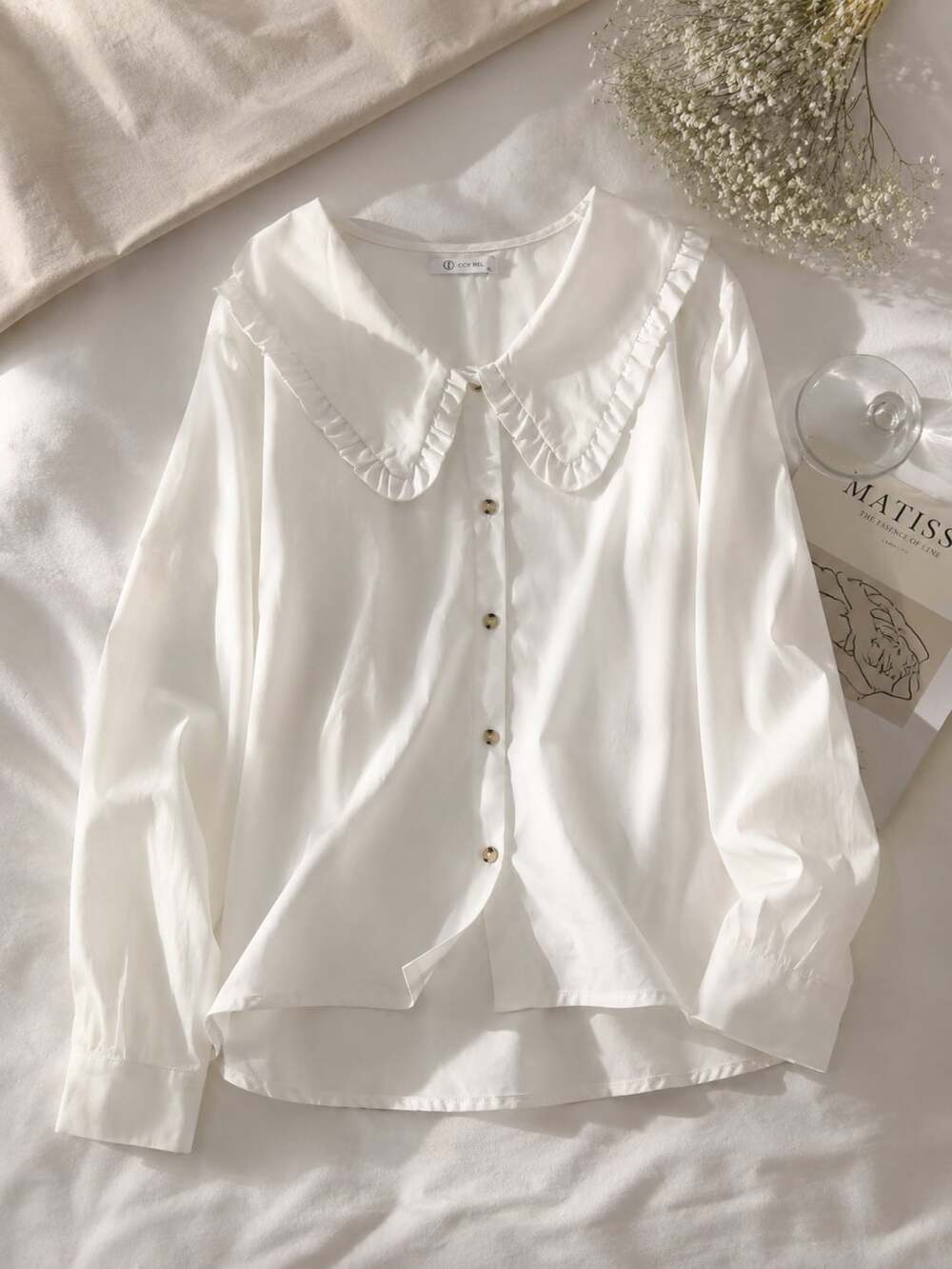 Cicy Bell White Peter Pan Collar Long Sleeve Blouse